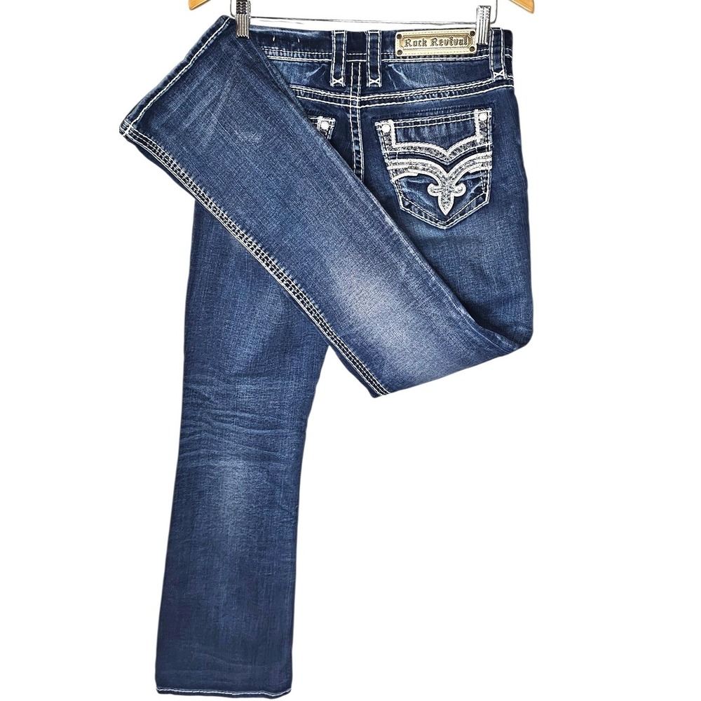 Rock Revival Giselle‎ Bootcut Jeans Womens Sz 28 Y2K Thick Stitch Medium Wash - Picture 5 of 9